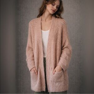 Caslon Blush Wool Blend Pink Eyelash Open Front Drop Shoulder Duster Cardigan